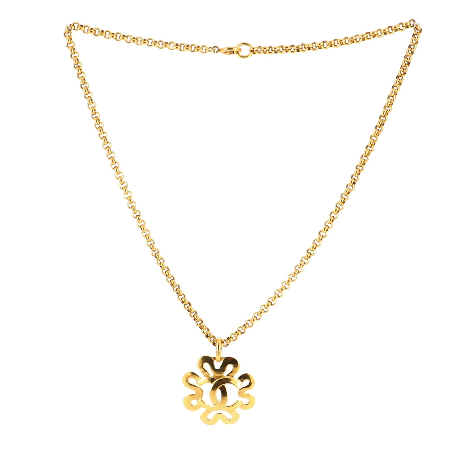 Vintage CC Clover Pendant Long Necklace Metal