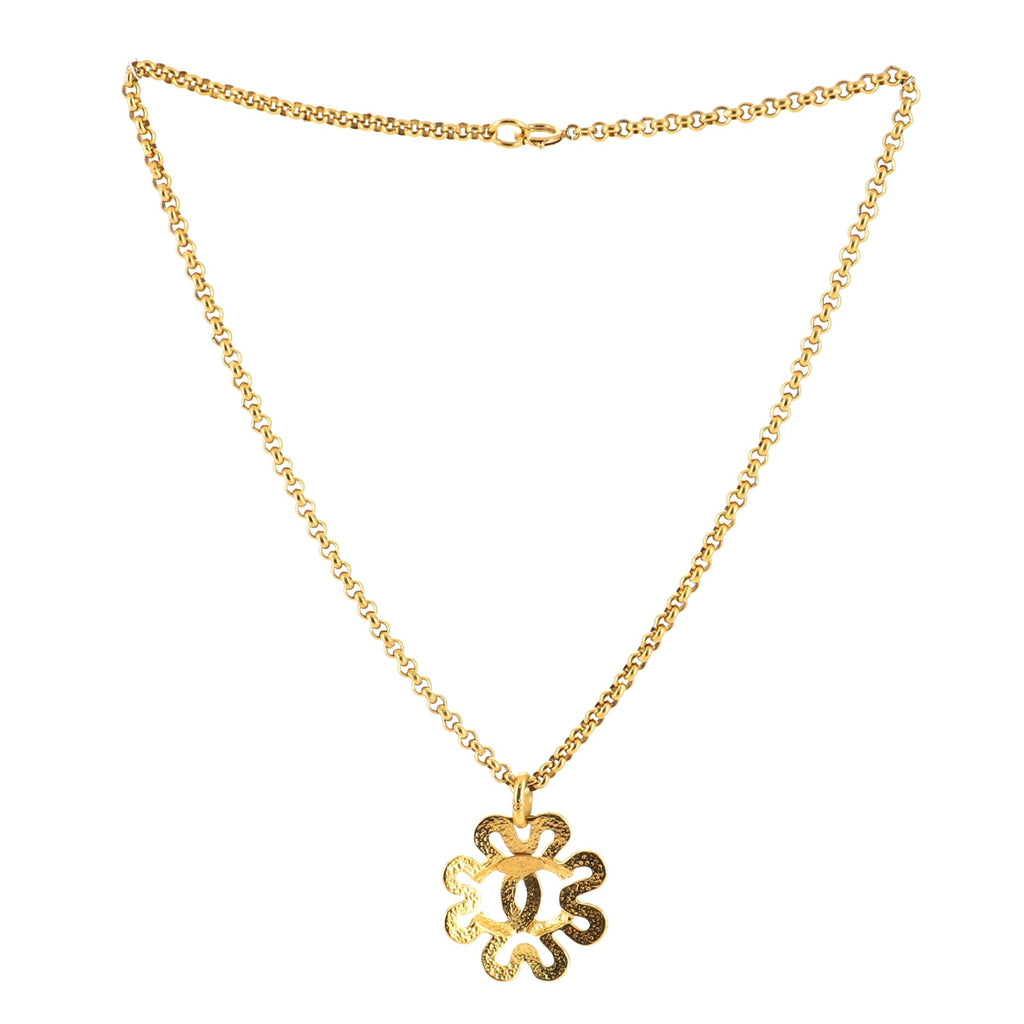 Vintage CC Clover Pendant Long Necklace Metal