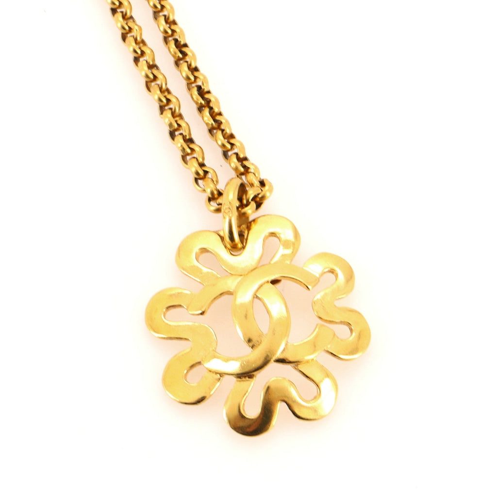 Vintage CC Clover Pendant Long Necklace Metal