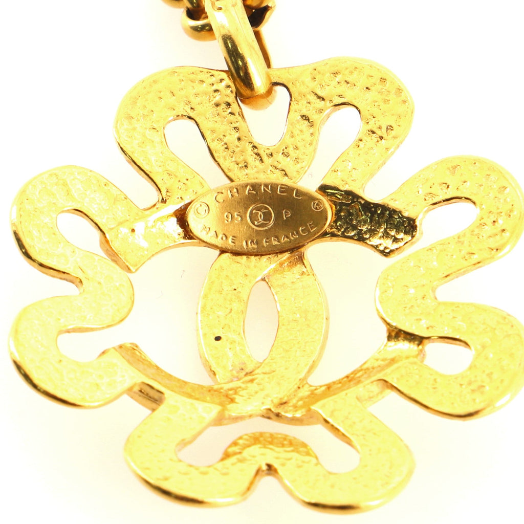 Vintage CC Clover Pendant Long Necklace Metal