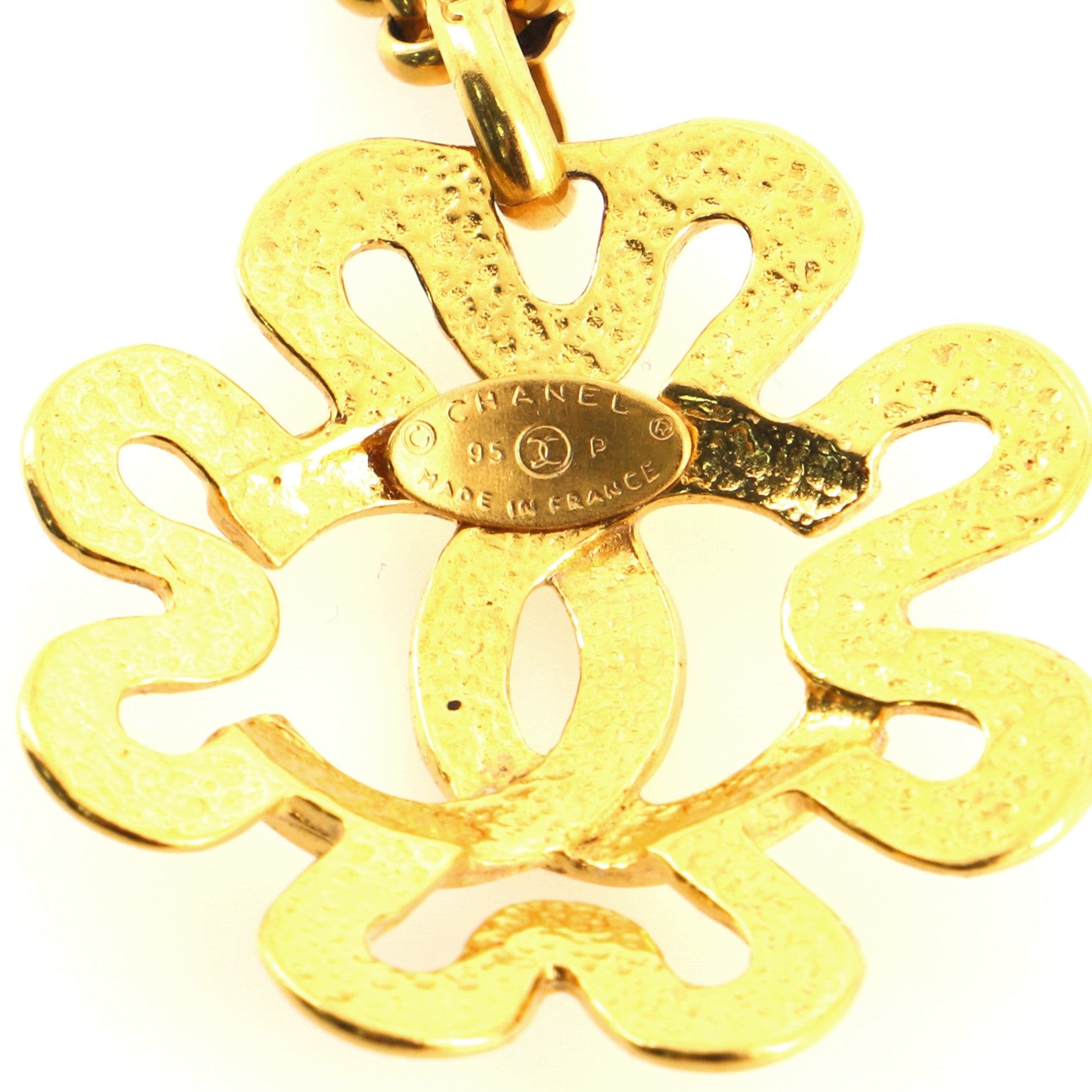 Vintage CC Clover Pendant Long Necklace Metal