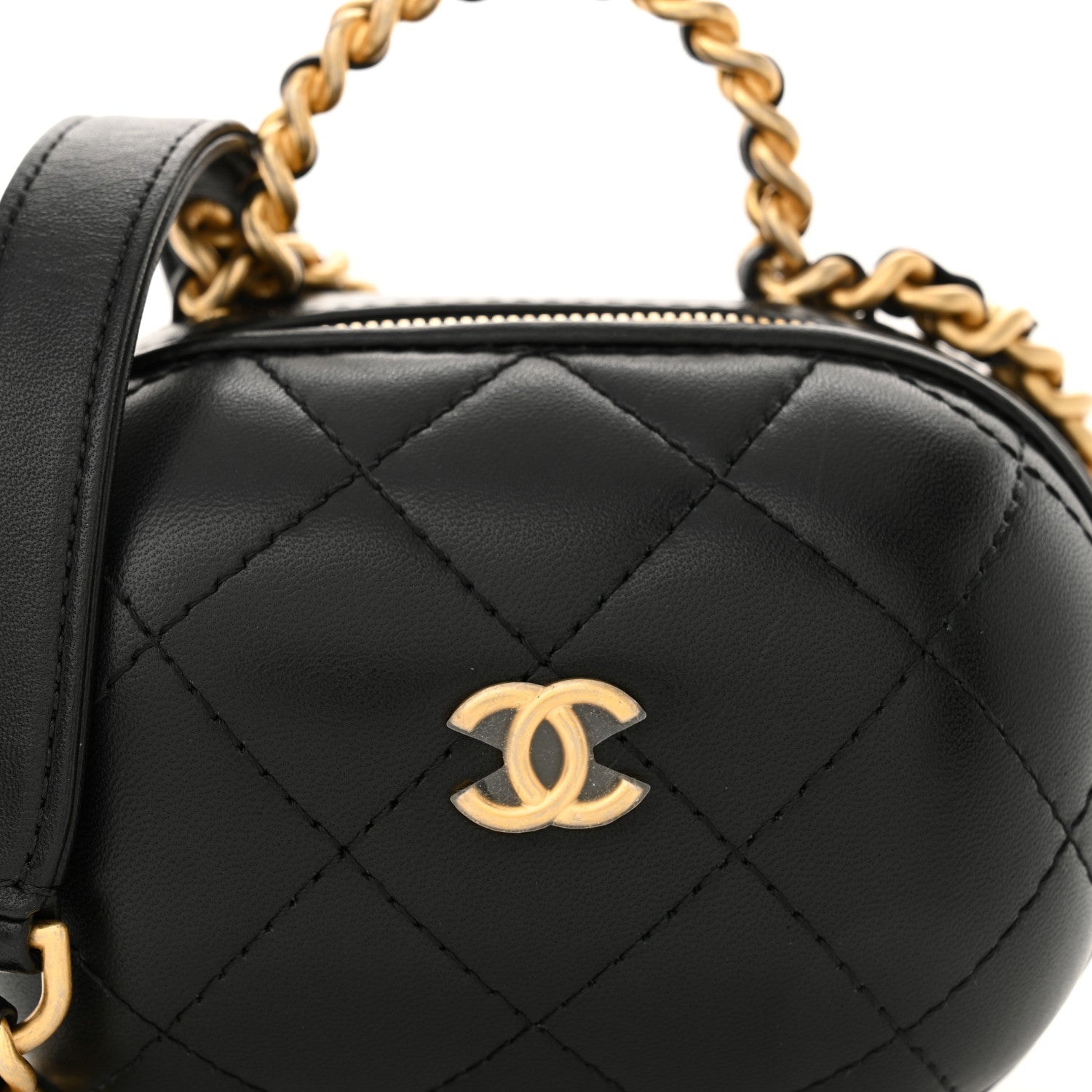 Lambskin Quilted Small CC Bubble Vanity Case With Chain Black