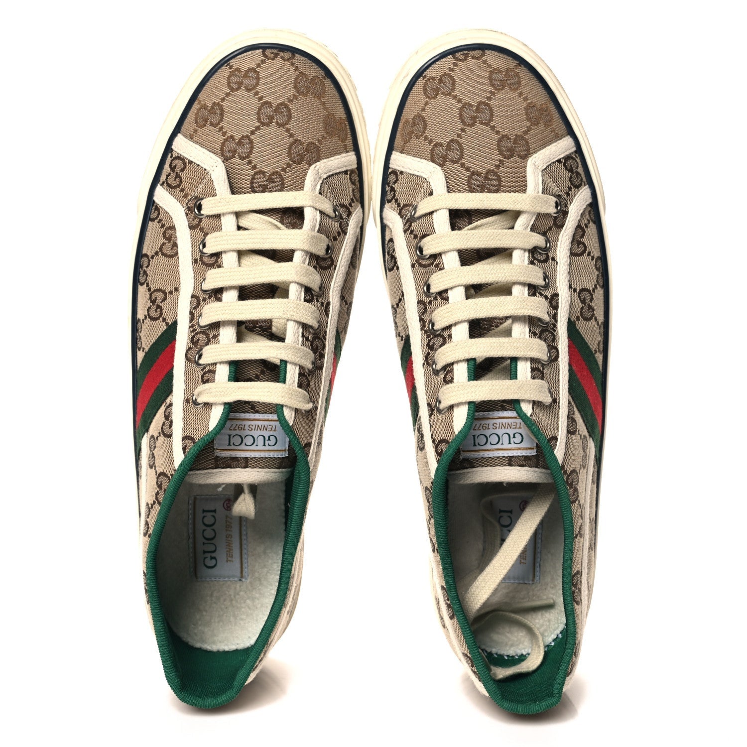 GG Monogram Web Mens 1977 Tennis Sneakers 10.5 Beige Ebony Mystic White