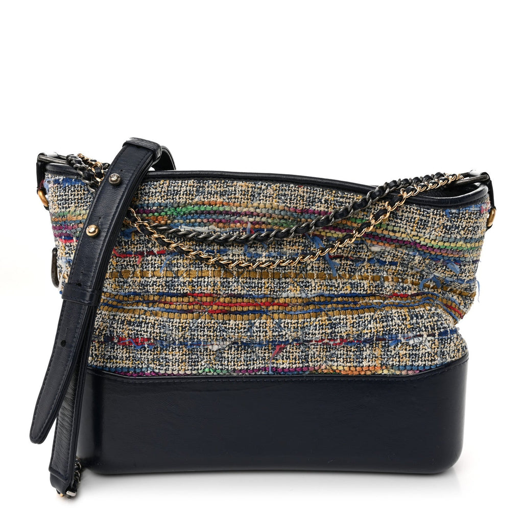 Tweed Calfskin Quilted Medium Gabrielle Hobo Navy