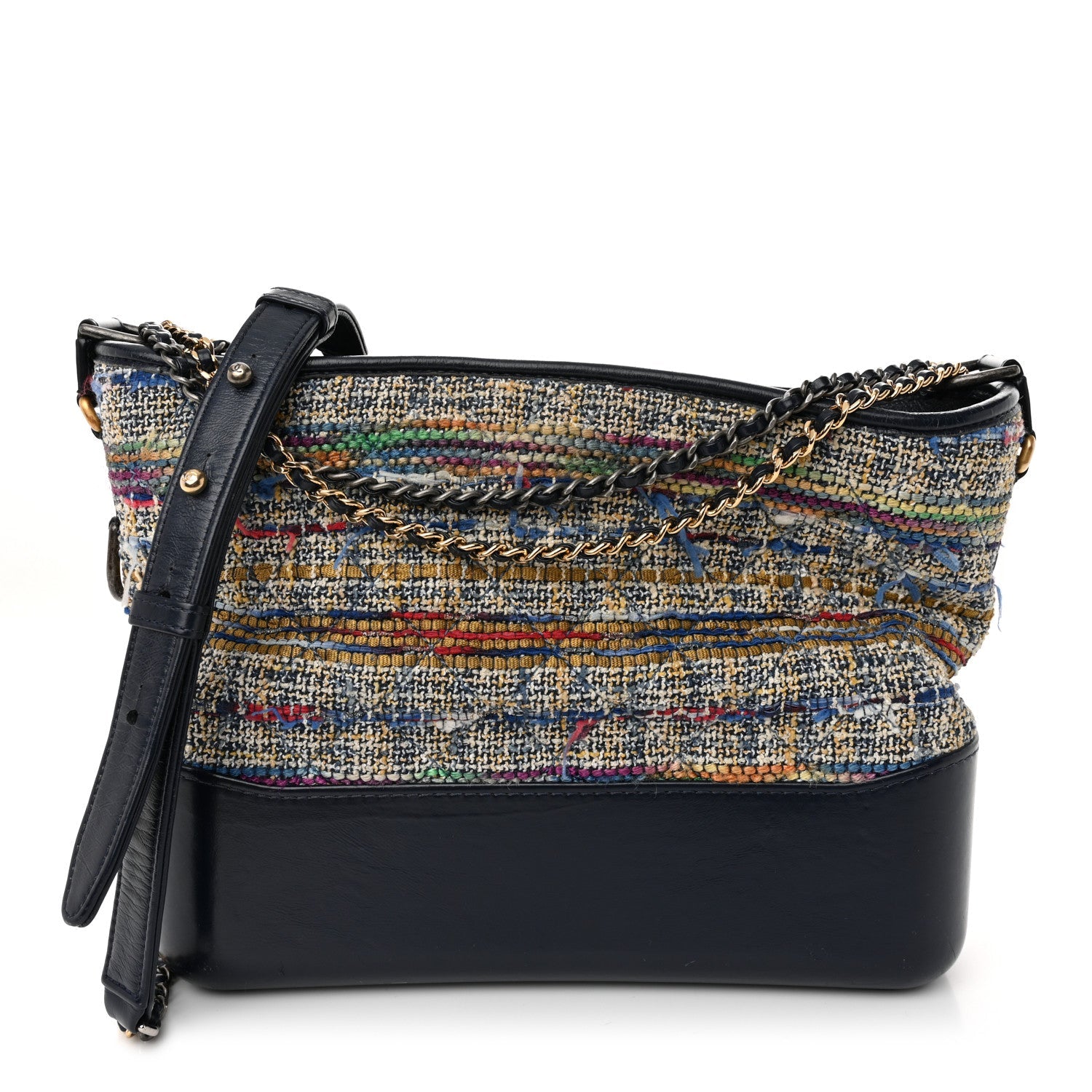 Tweed Calfskin Quilted Medium Gabrielle Hobo Navy