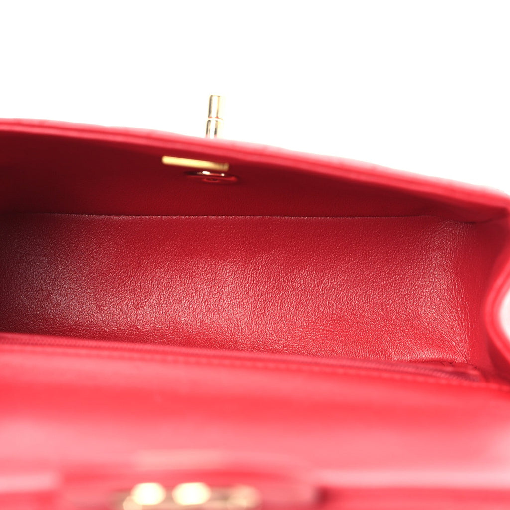 Lambskin Quilted Mini Top Handle Rectangular Flap Red