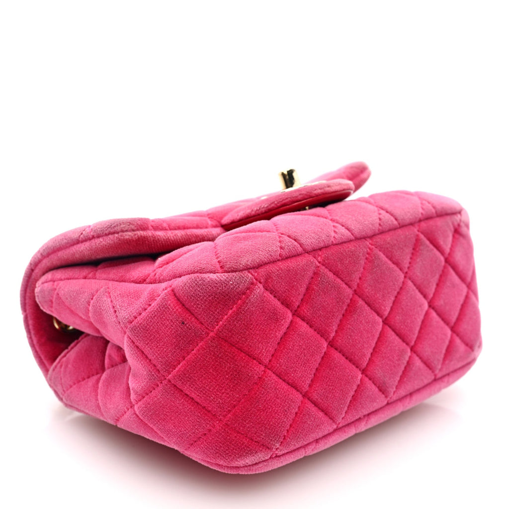 Velvet Quilted Mini Square Pearl Crush Flap Fuchsia