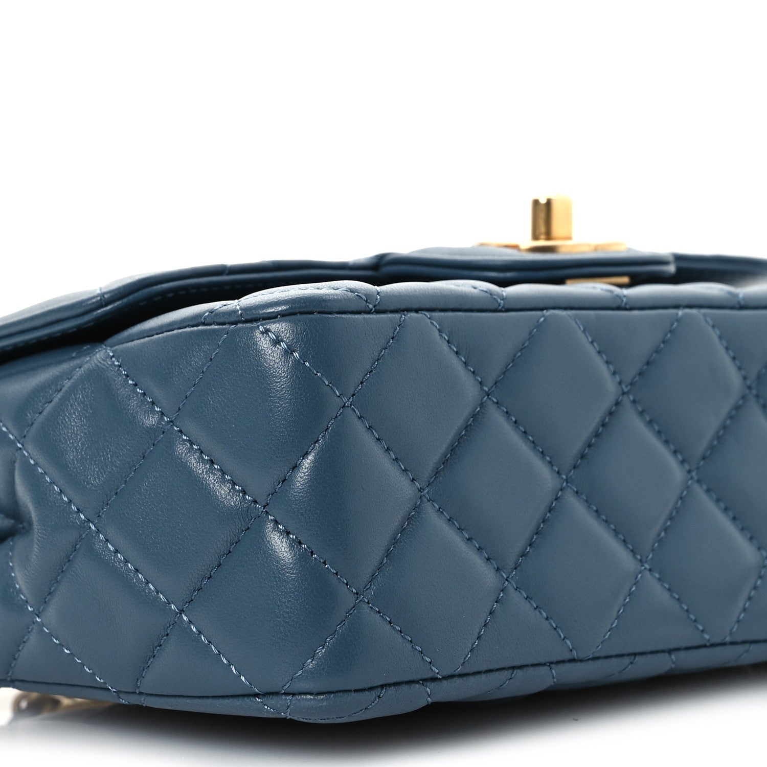 Lambskin Quilted Mini Metal Top Handle Rectangular Flap Blue