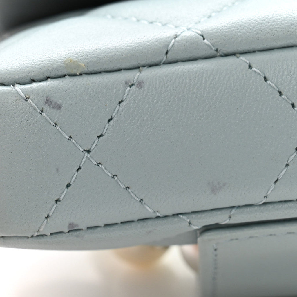 Lambskin Quilted Pearl Chain Belt Bag Light Blue