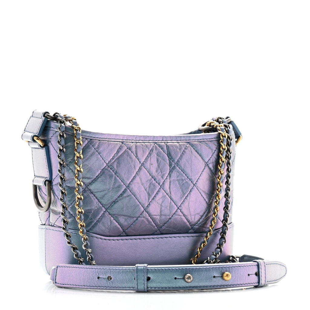 Iridescent Aged Calfskin Quilted Small Gabrielle Hobo Blue