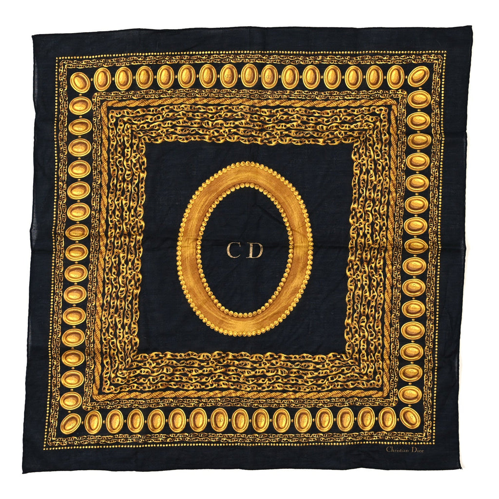 Cotton Logo Square Scarf Gold Black