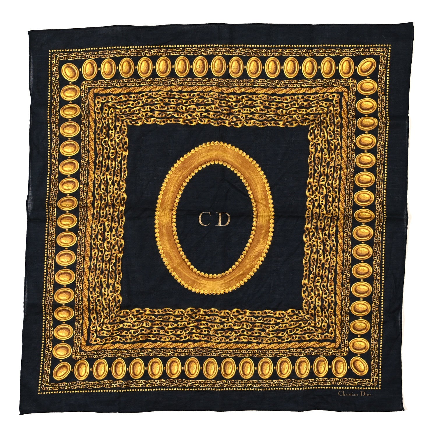 Cotton Logo Square Scarf Gold Black