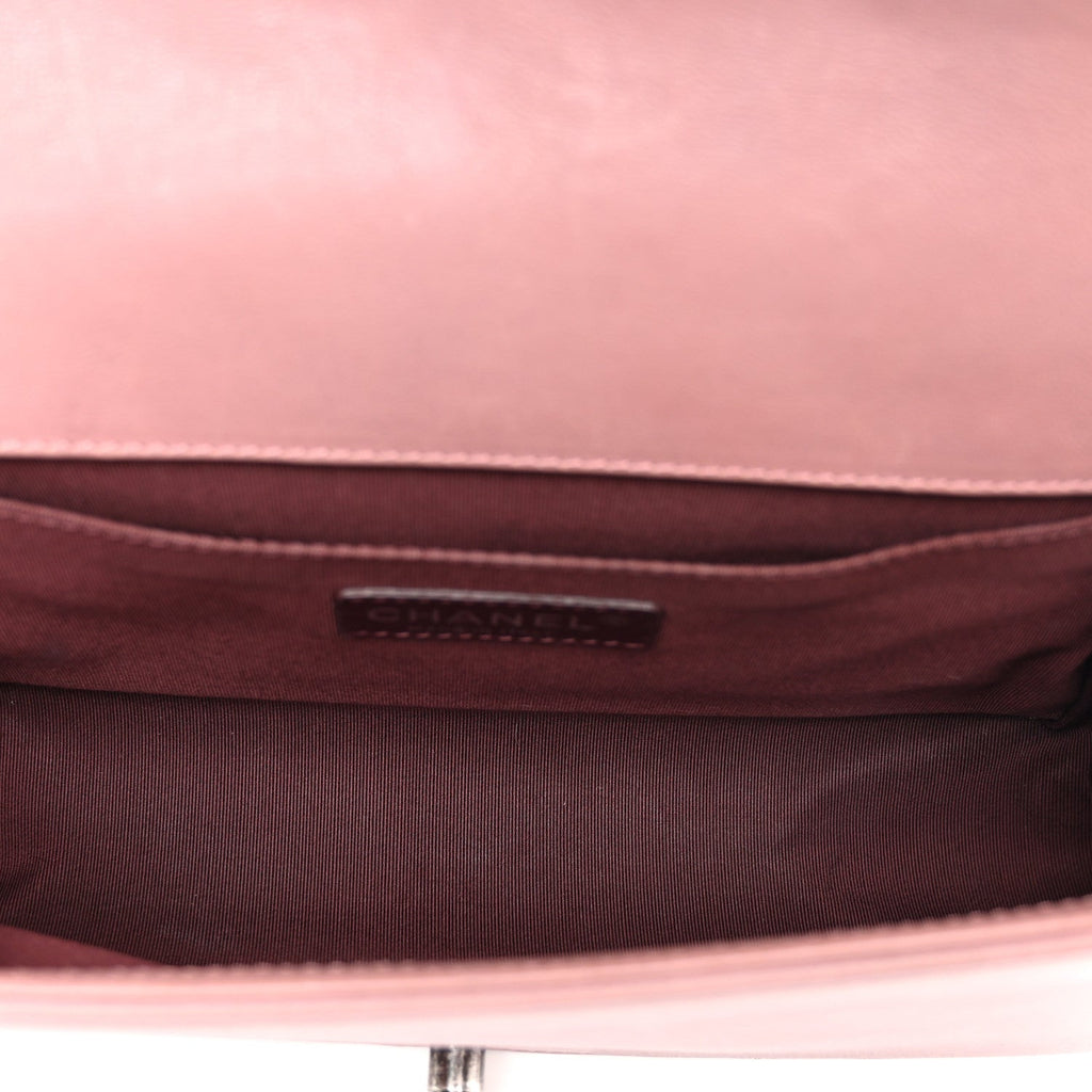 Calfskin Quilted Double Stitch Medium Boy Flap Pink