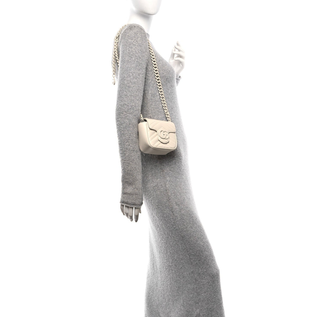 Calfskin Matelasse Monochrome GG Marmont Chain Mini Belt Bag Mystic White