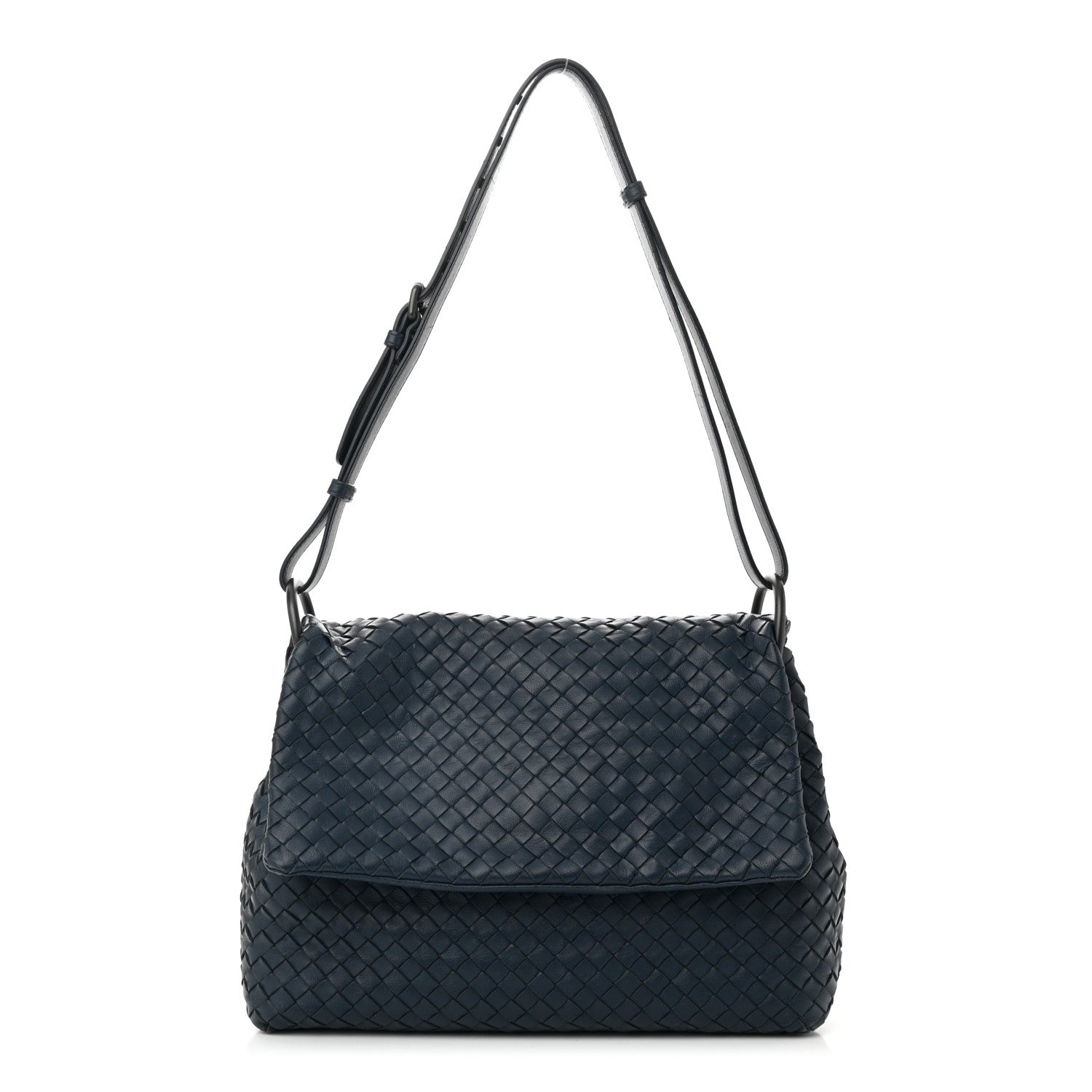 Nappa Intrecciato Flap Shoulder Bag Blue