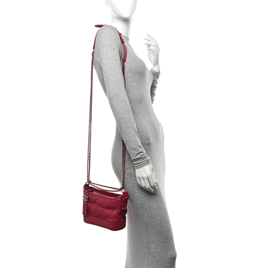 Aged Calfskin Quilted Small Gabrielle Hobo Fuchsia