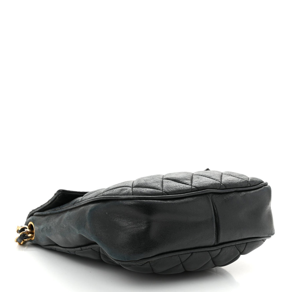 Lambskin Quilted Mini Flap Shoulder Bag Black