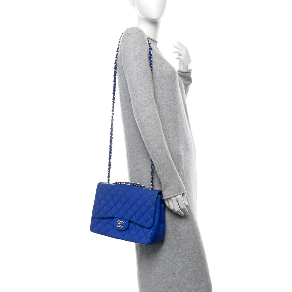 Lambskin Quilted Jumbo Single Flap Blue