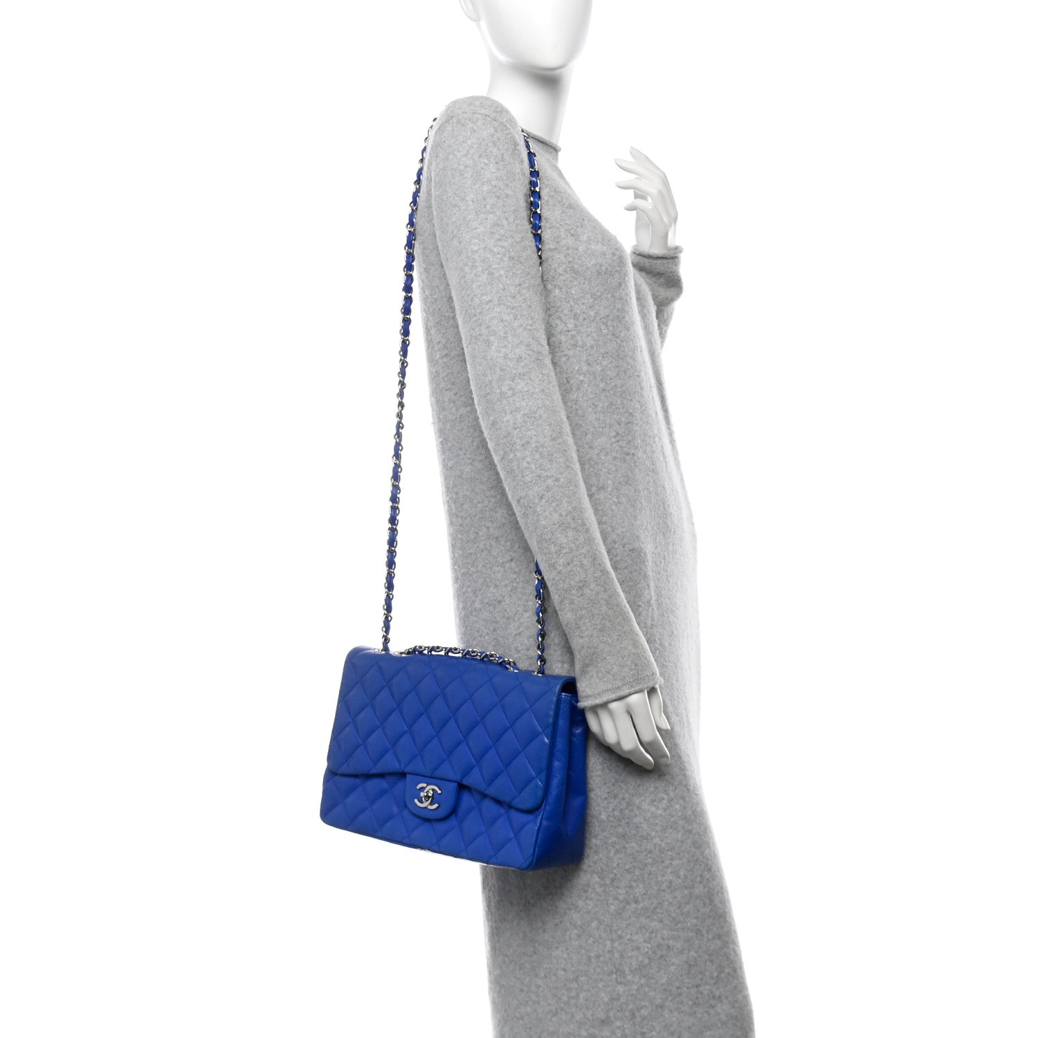 Lambskin Quilted Jumbo Single Flap Blue