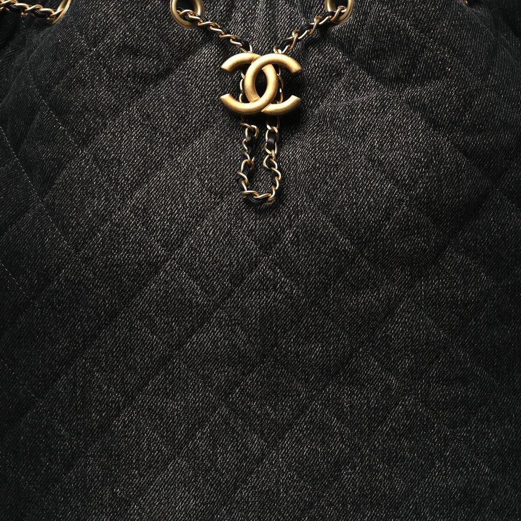 Washed Denim Quilted Large Chanel 25 Handbag Black