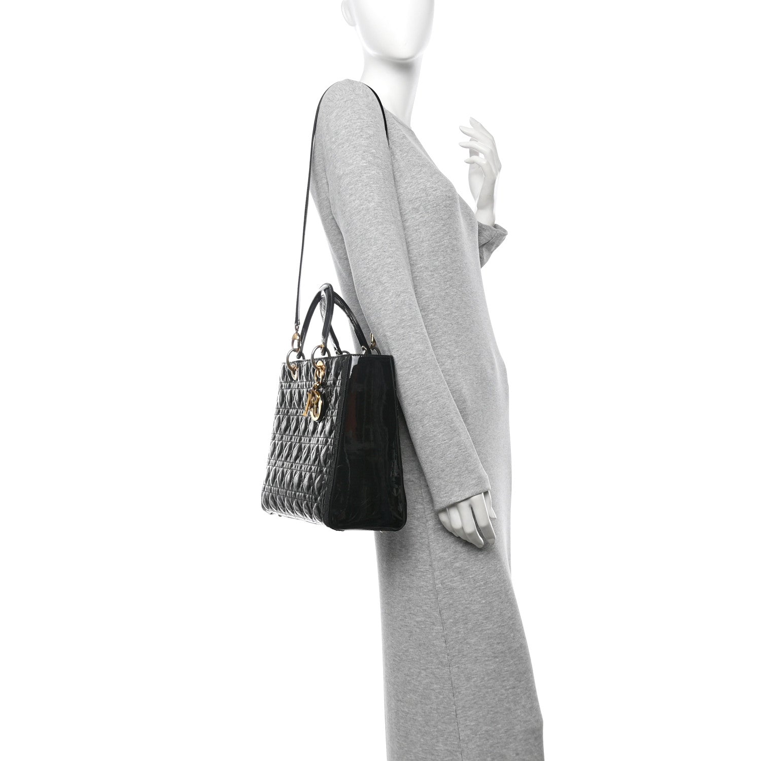 Patent Cannage Large Lady Dior Black