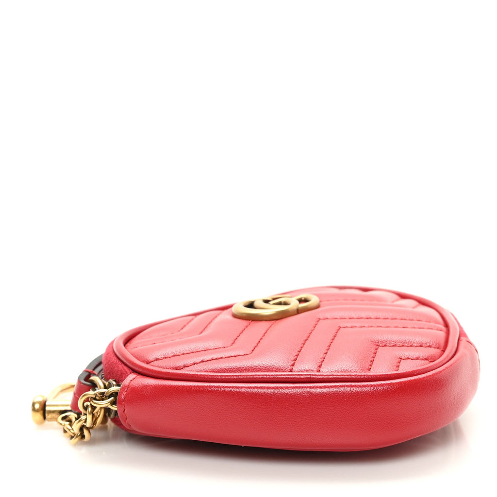 Calfskin Matelasse Chevron GG Marmont Heart Coin Purse Romantic Cerise