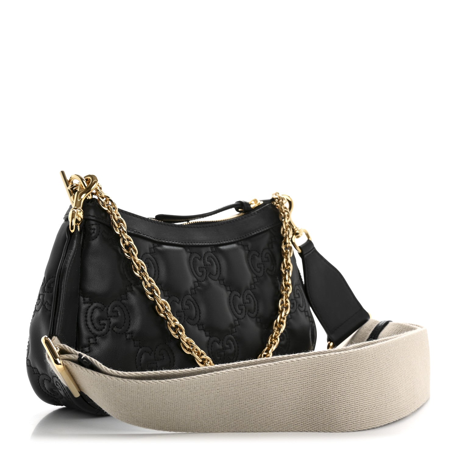 Calfskin GG Matelasse Chain Handbag Black Natural