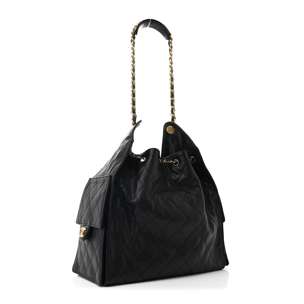 Caviar Quilted Medium Chanel 25 Handbag Black