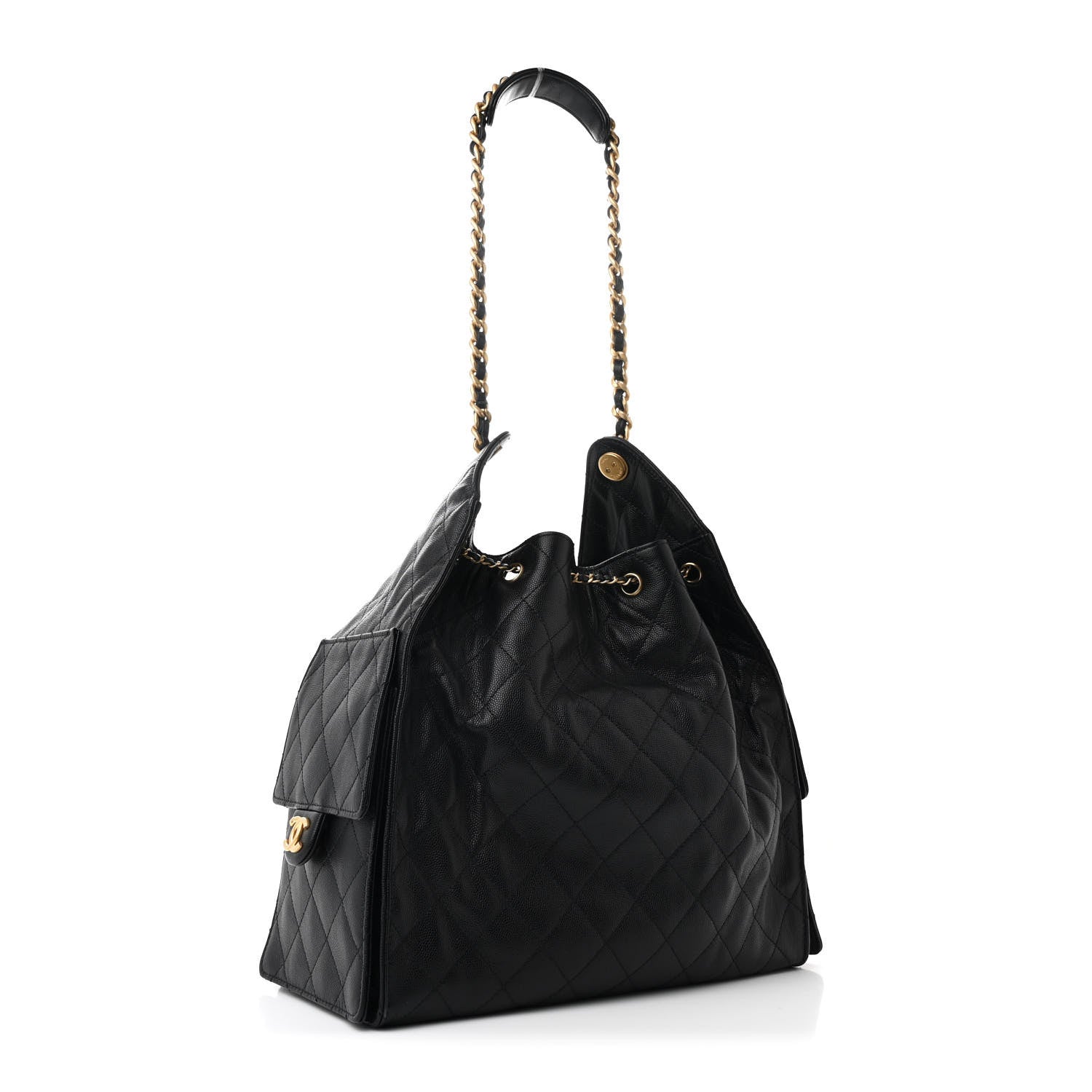 Caviar Quilted Medium Chanel 25 Handbag Black