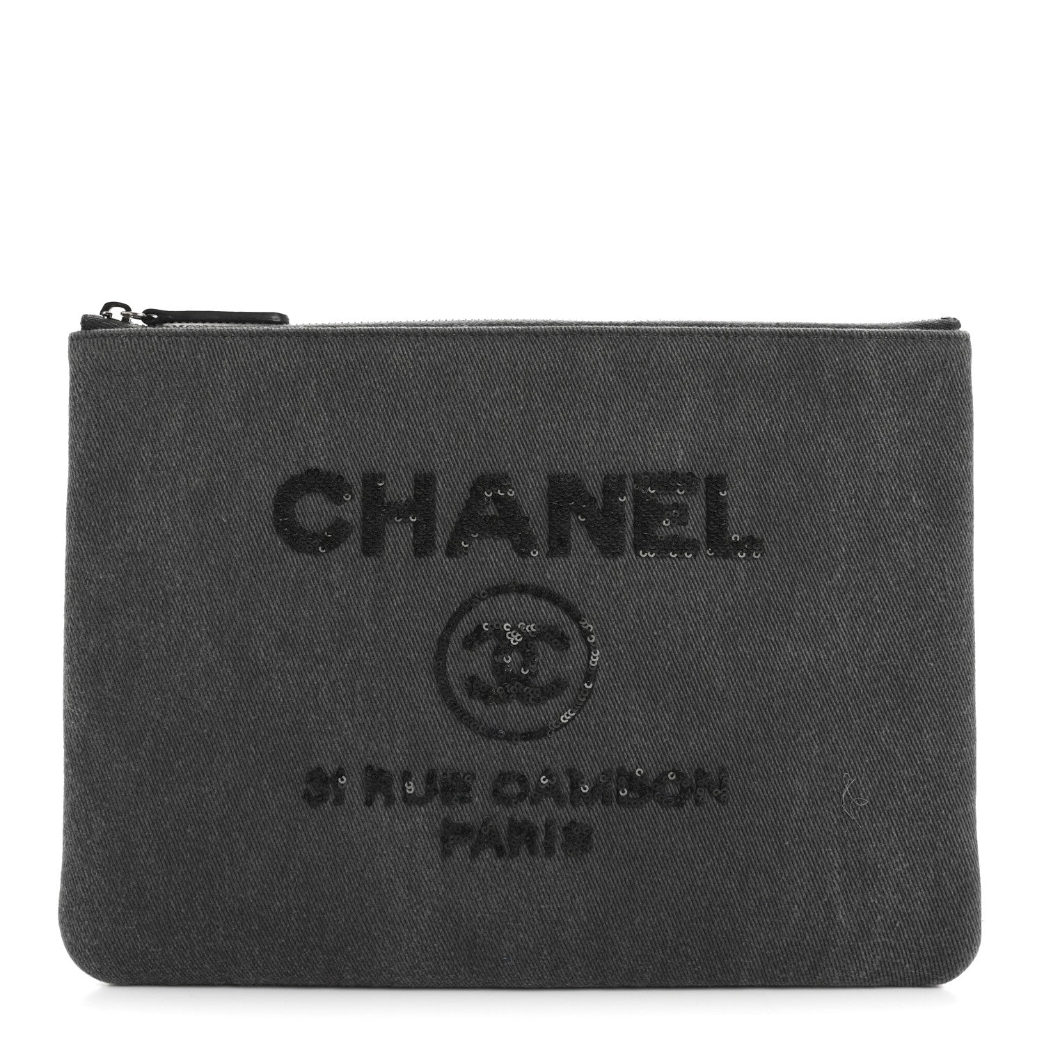 Canvas Sequins Medium Deauville Cosmetic Pouch Grey