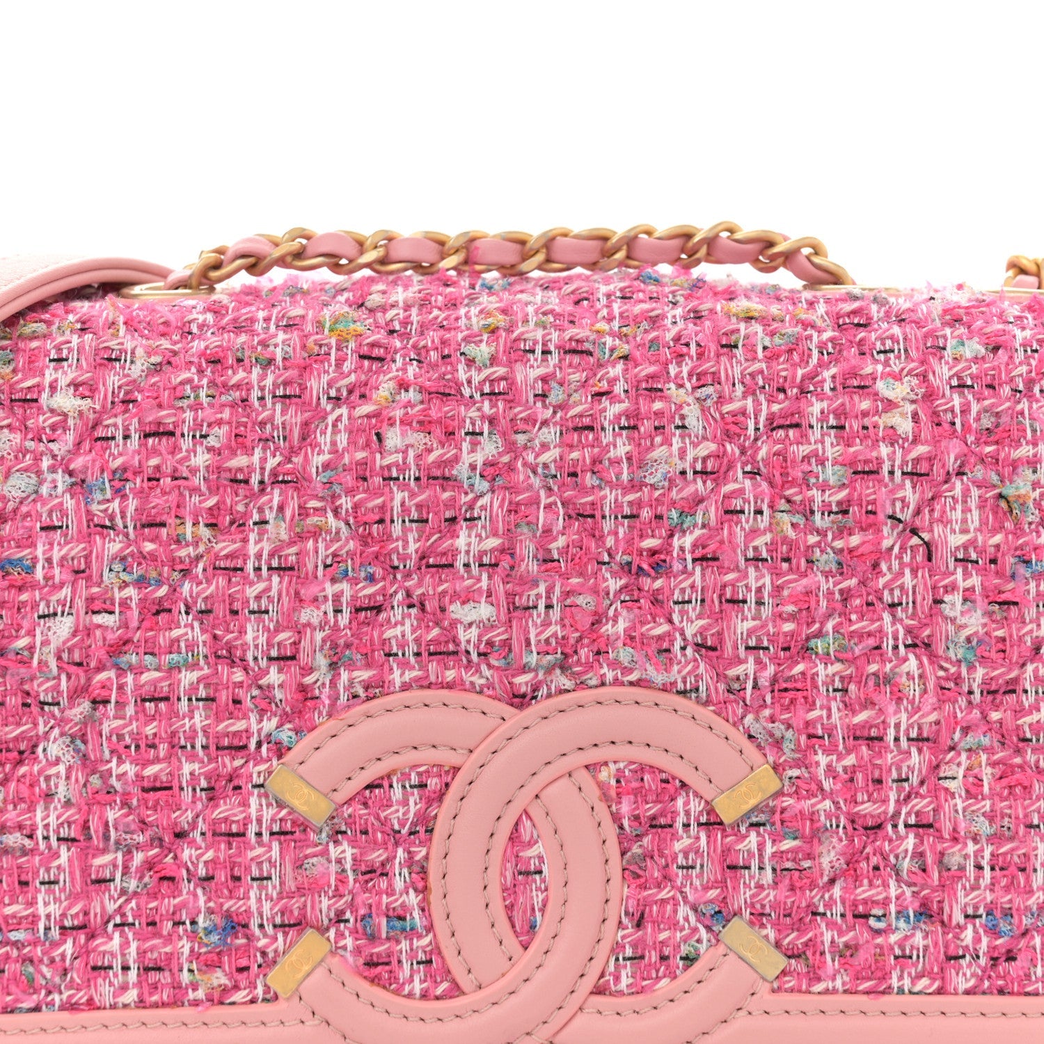Tweed Lambskin Quilted Small CC Filigree Flap Pink