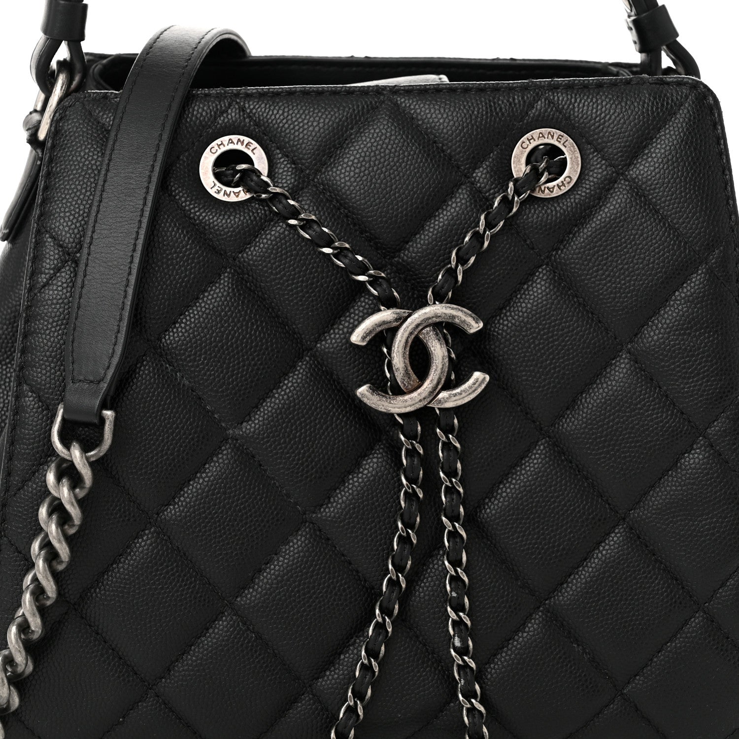Caviar Quilted Small CC Bucket Bag Black