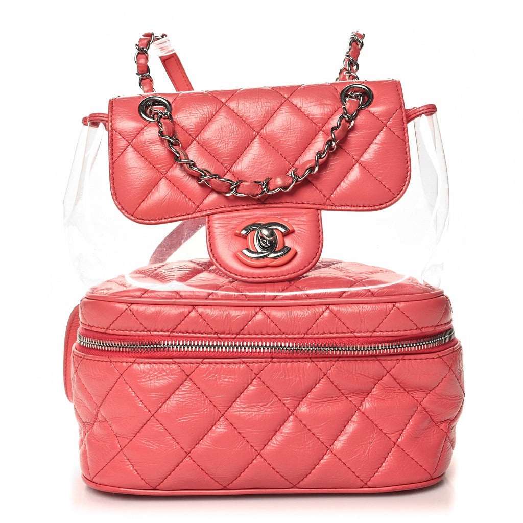 Crumpled Calfskin PVC Quilted Backpack Pink