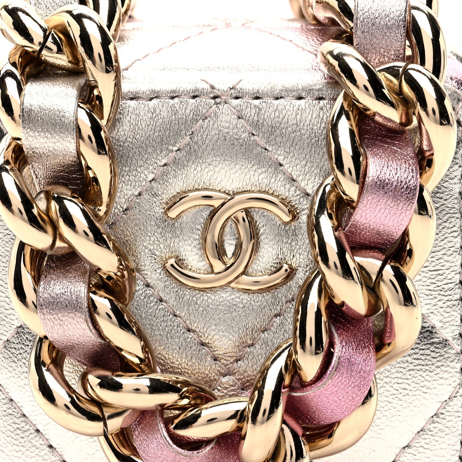 Gradient Metallic Lambskin Quilted Like A Wallet Clutch With Chain Gold Pink