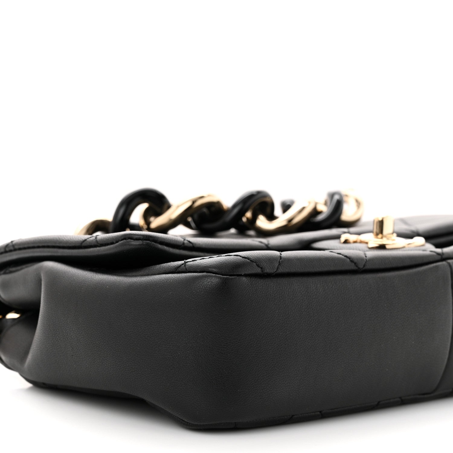 Lambskin Quilted Resin Bi-Color Chain Flap Bag Black