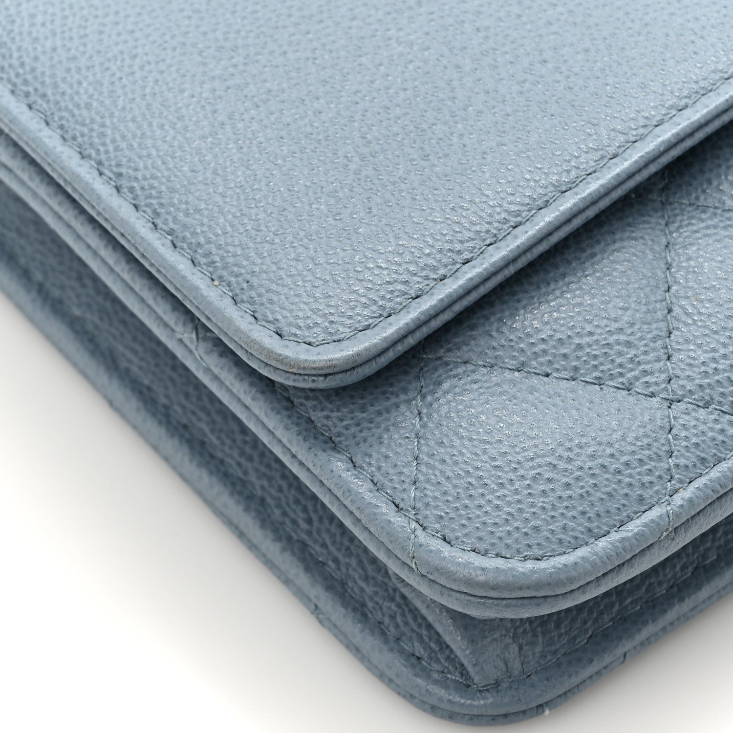 Grained Calfskin Quilted CC Box Wallet On Chain WOC Blue