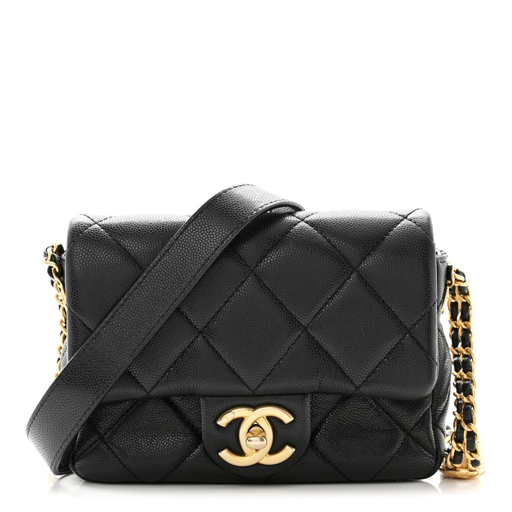 Caviar Quilted Mini Twist Your Buttons Flap Black