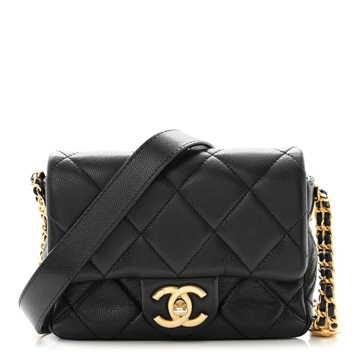 Caviar Quilted Mini Twist Your Buttons Flap Black
