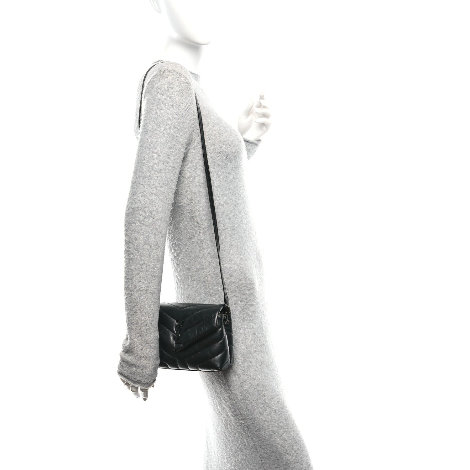 Calfskin Y Quilted Monogram Monochrome Toy Loulou Crossbody Bag Black