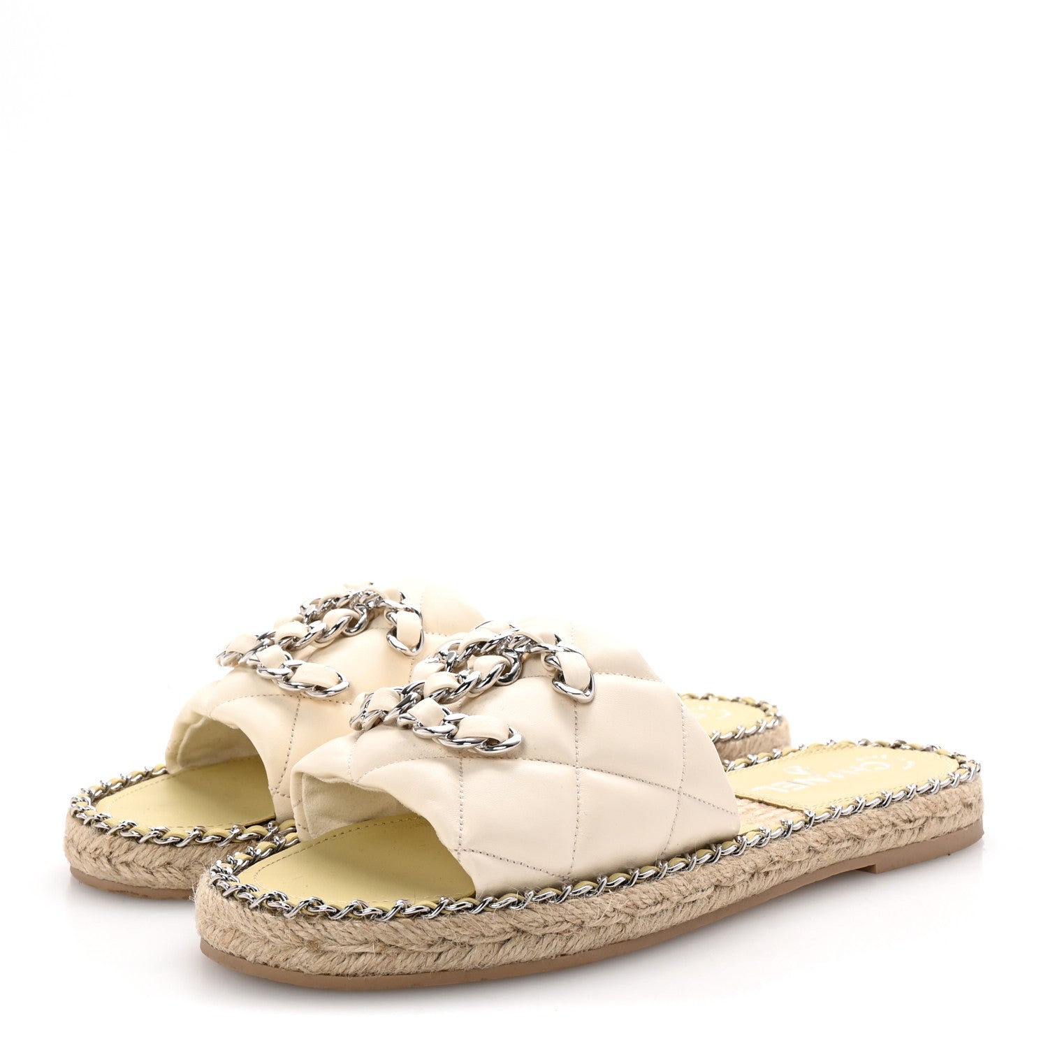 Lambskin Quilted CC Chain Espadrille Mules 37 White