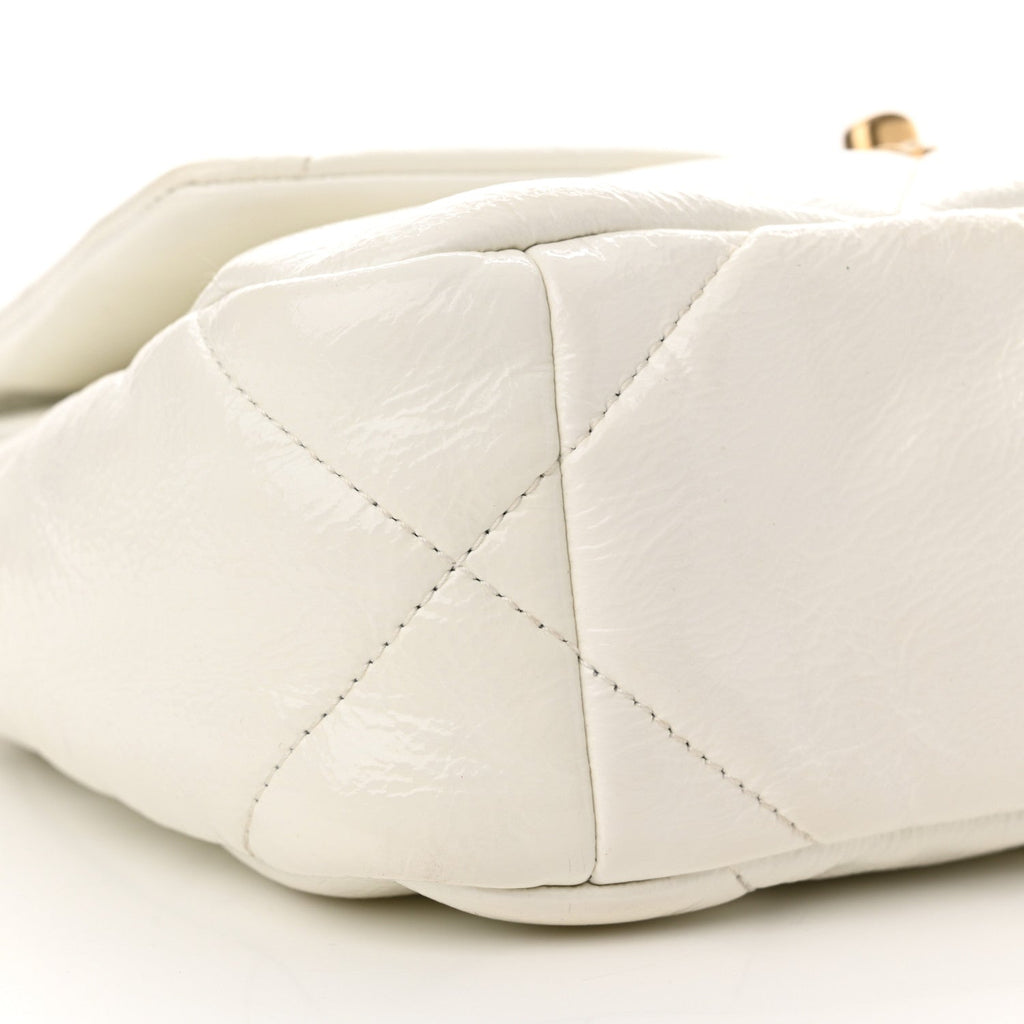 Shiny Crumpled Calfskin Quilted Medium Chanel 19 Flap White