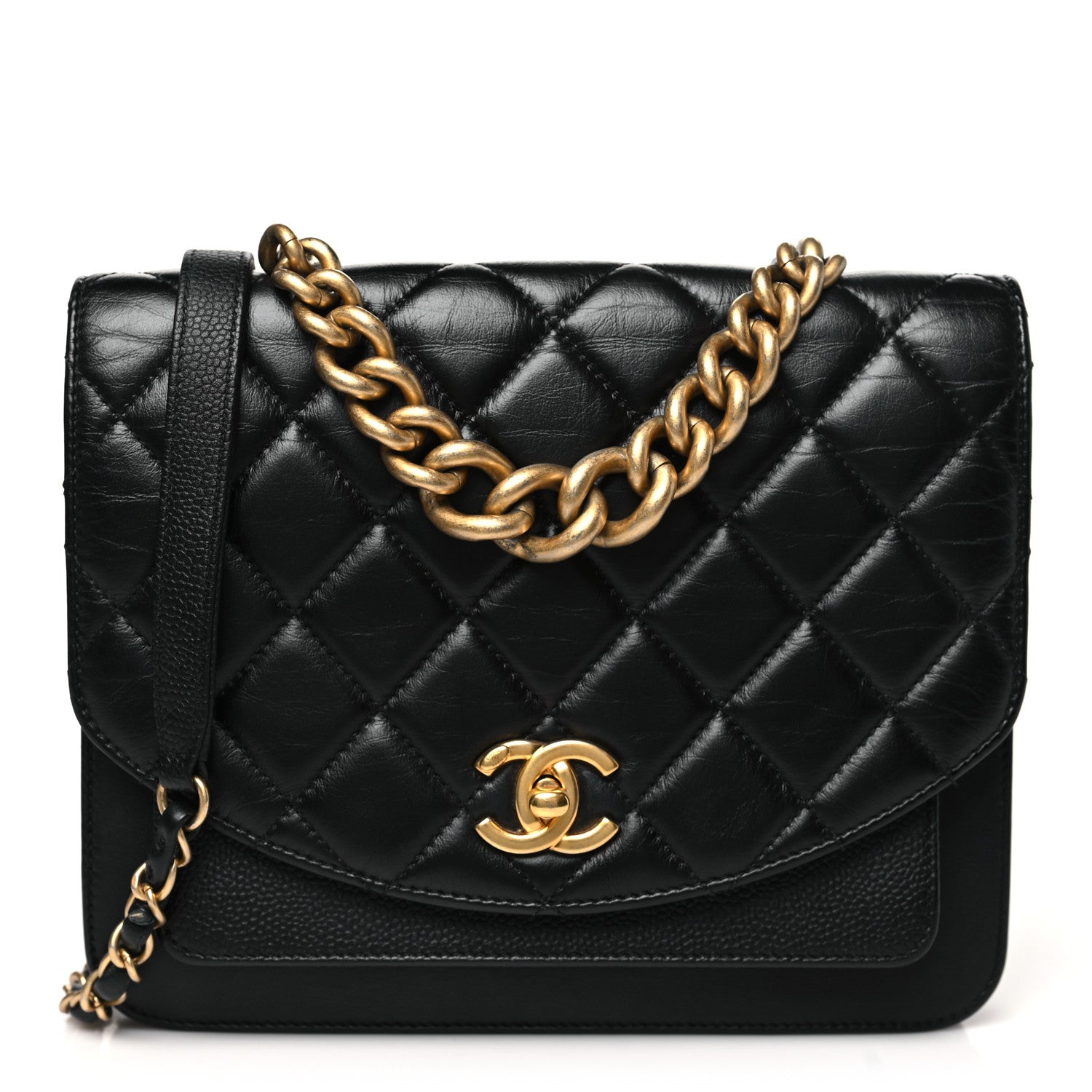 Calfskin Caviar Quilted Chain Handle Flap Black