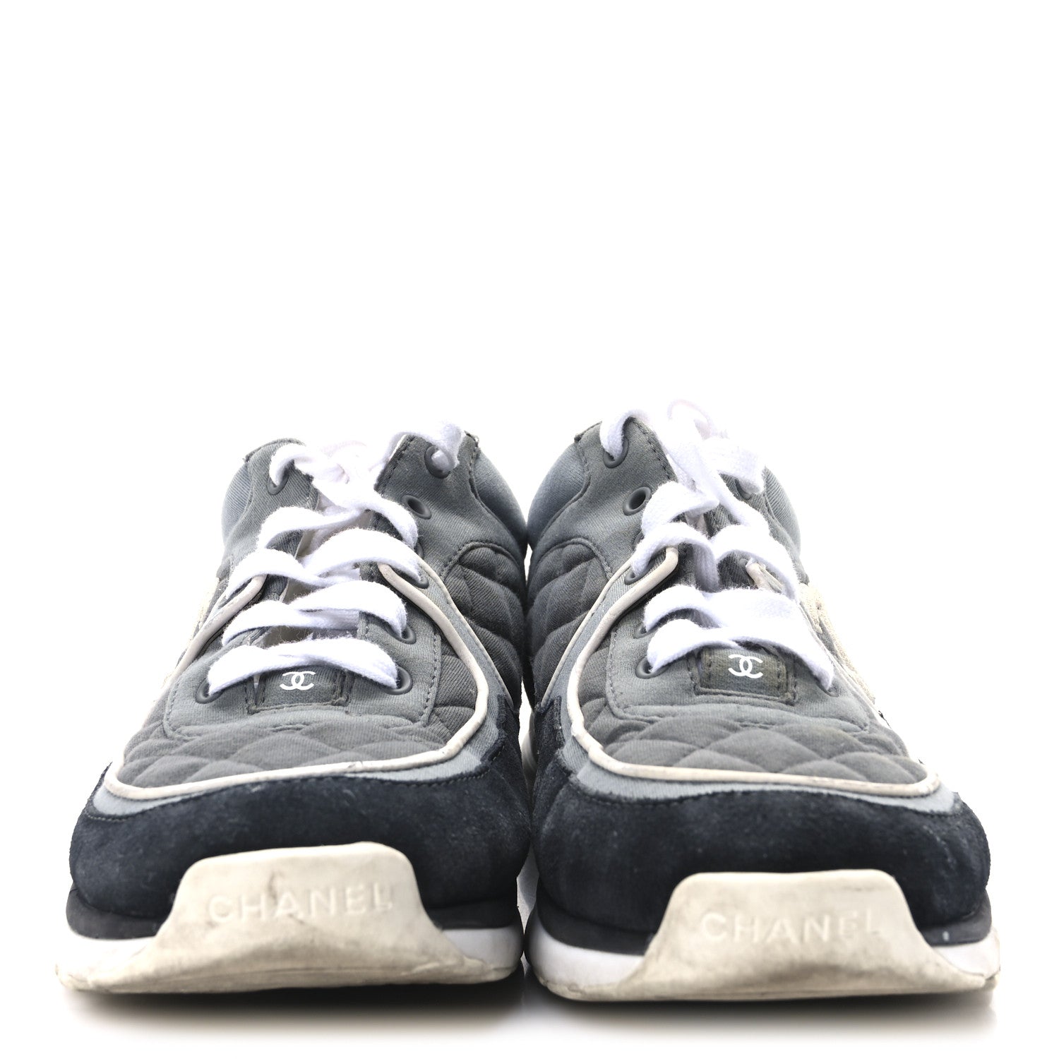 Fabric Suede Calfskin Quilted CC Sneakers 39 Dark Grey