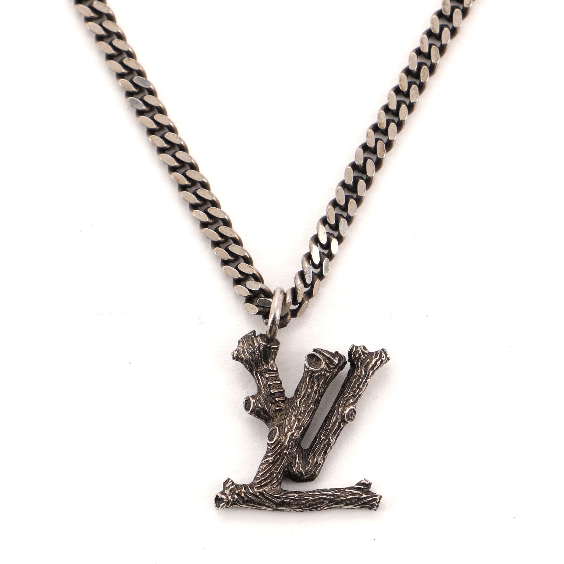 LV Wood Pendant Necklace Metal