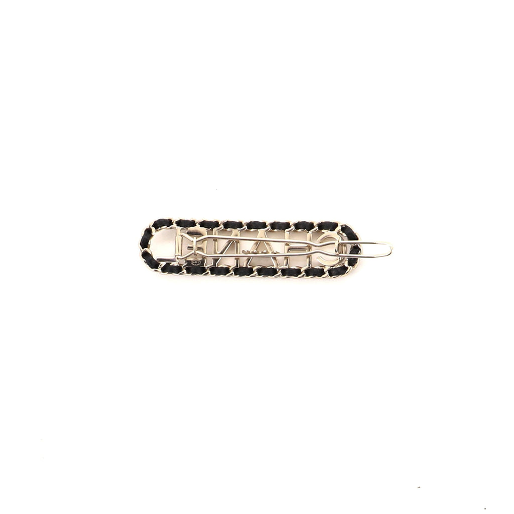 Woven Chain Logo Hair Clip Metal and Leather XS
