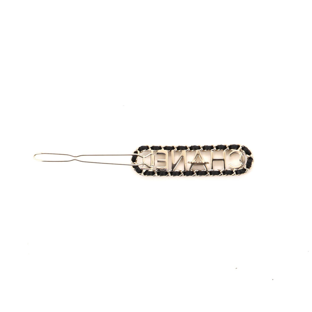 Woven Chain Logo Hair Clip Metal and Leather XS