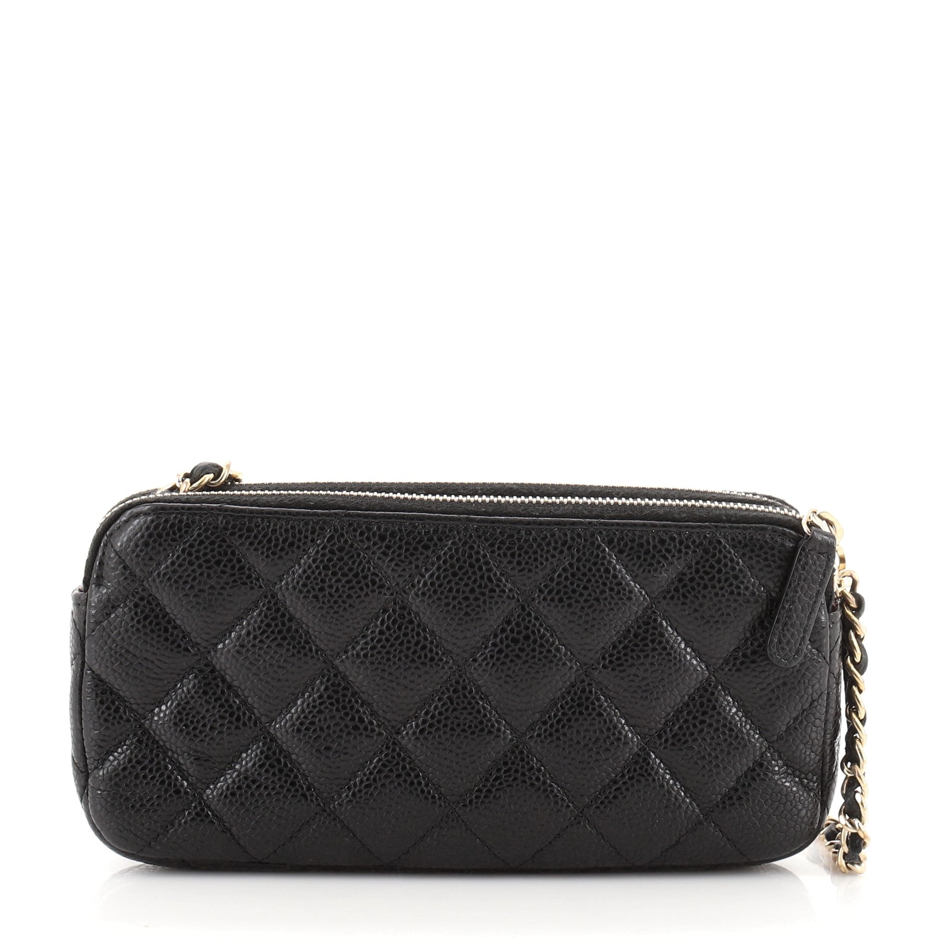 Double Zip Clutch with Chain Quilted Caviar