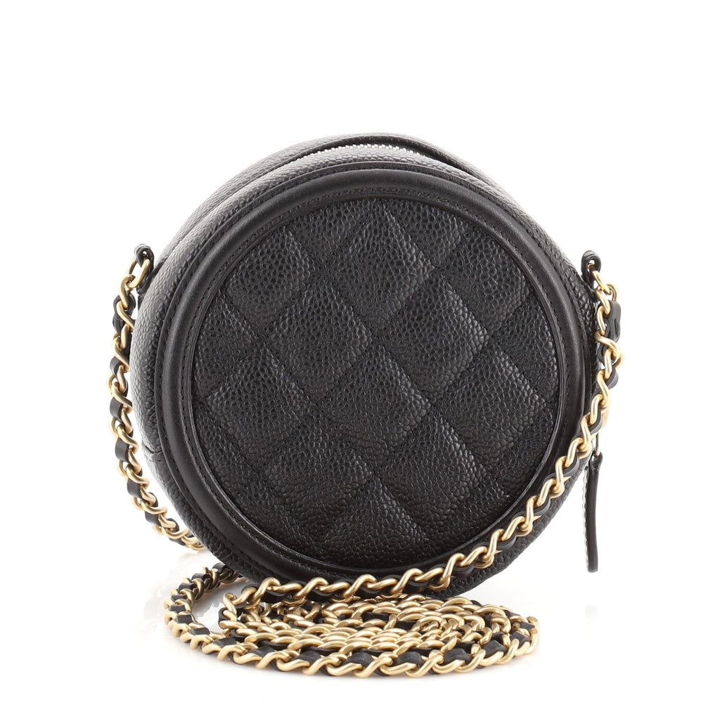 Filigree Round Clutch with Chain Quilted Caviar Mini