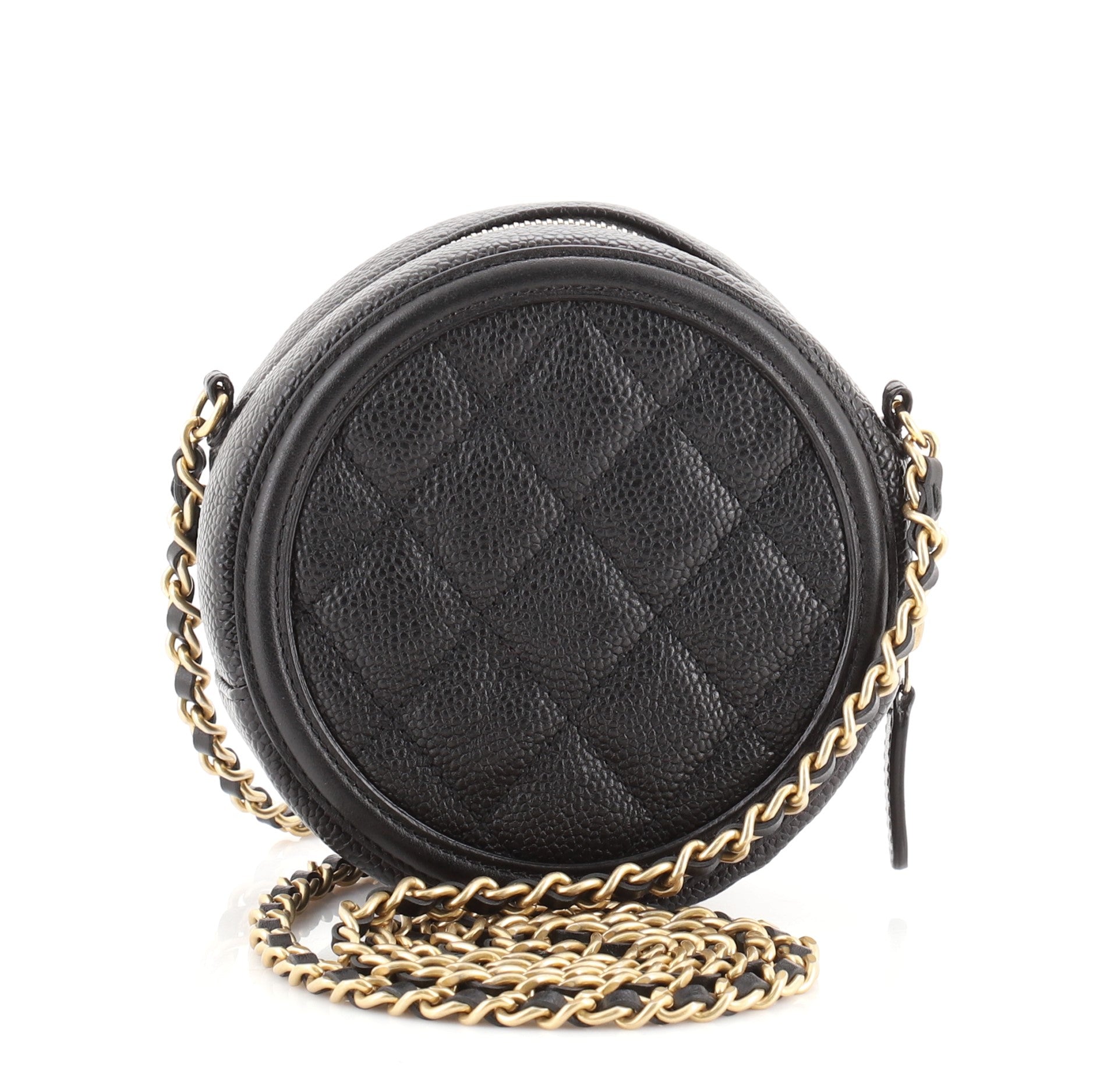 Filigree Round Clutch with Chain Quilted Caviar Mini