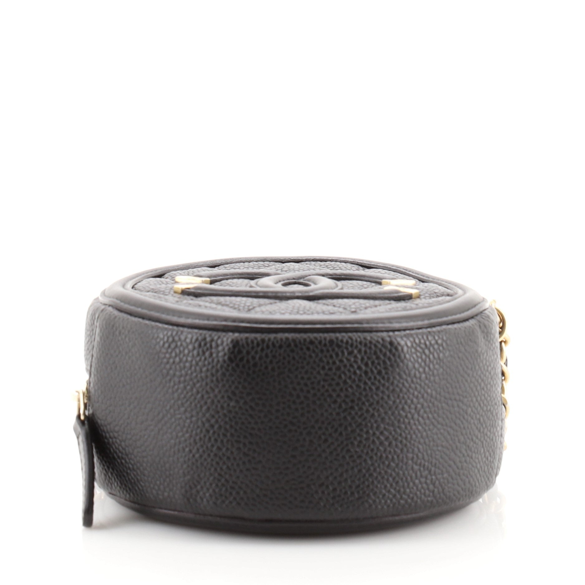 Filigree Round Clutch with Chain Quilted Caviar Mini